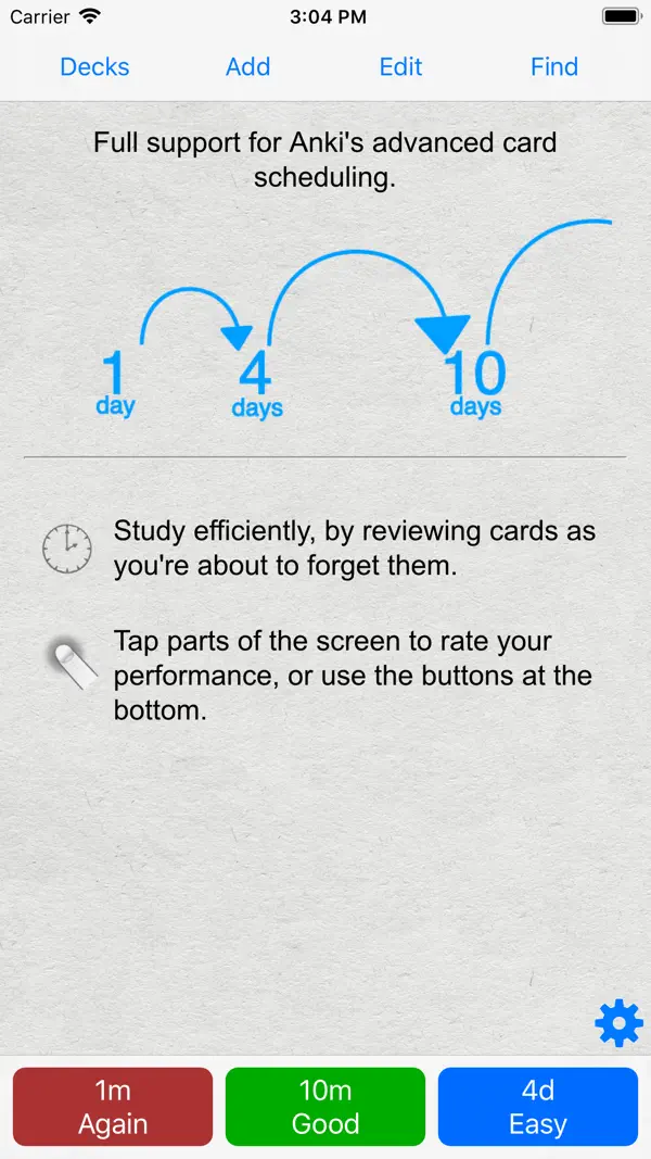 AnkiMobile review screen with Again, Good and Easy interval buttons