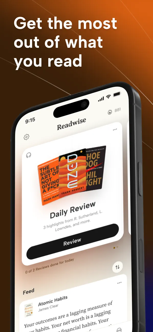 Readwise Daily Review screen presenting a saved highlight