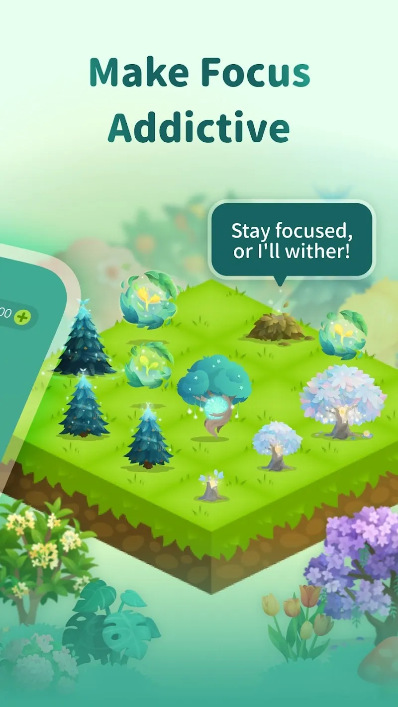 Forest app showing a virtual tree and focus session interface