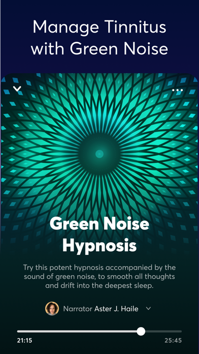 BetterSleep audio player showing a green-noise session.