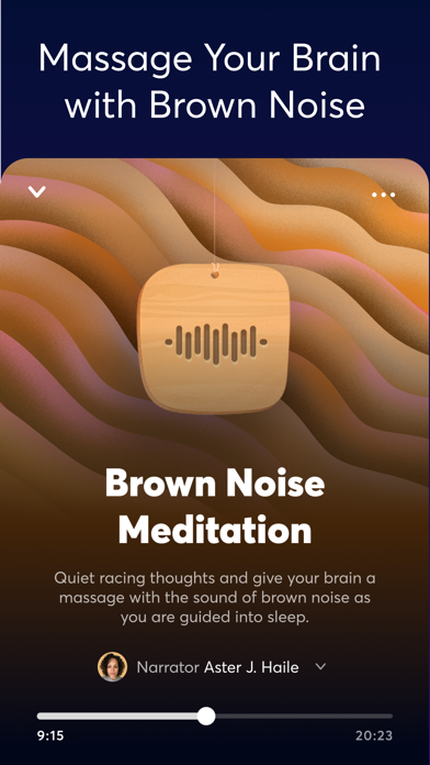 BetterSleep audio player showing a brown-noise session.