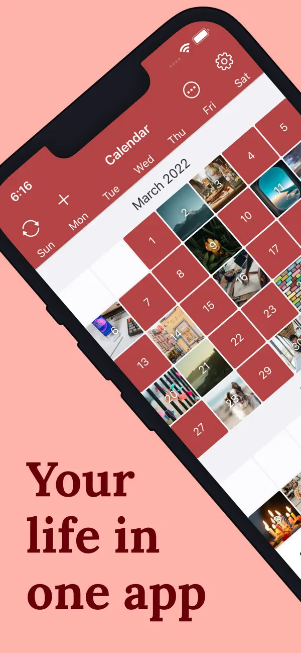 Diarium calendar with photos and dated journal entries.