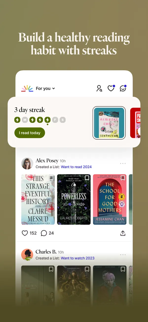 Fable reading streak and current-book overview.