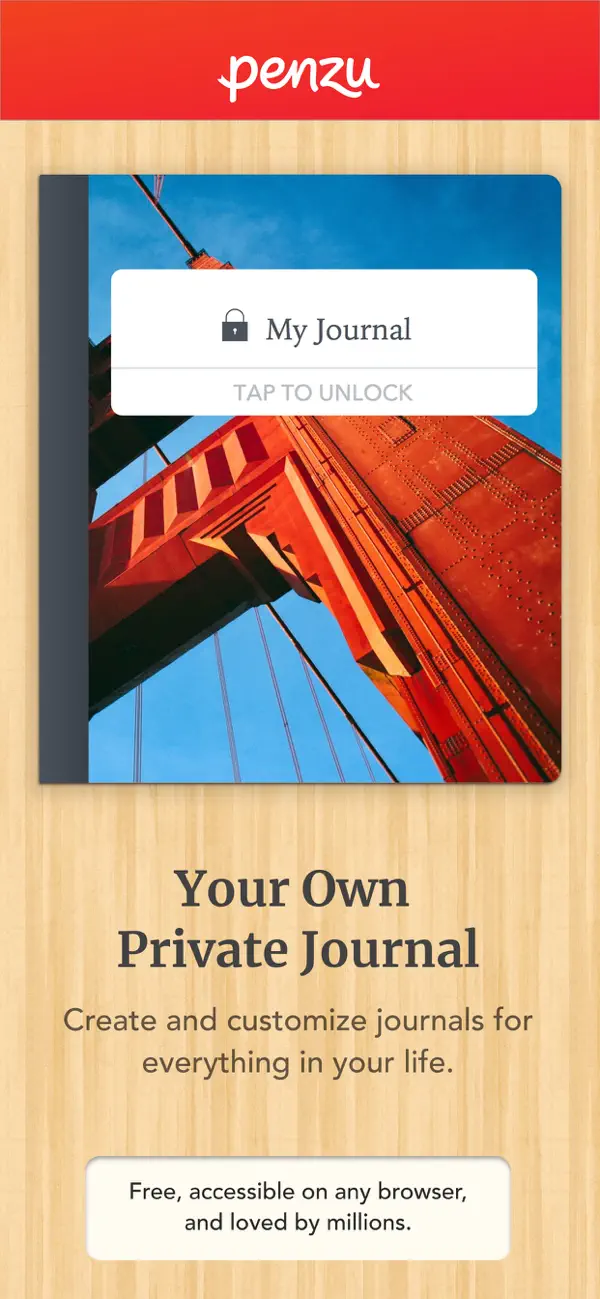 Penzu journal cover and journal selection screen.