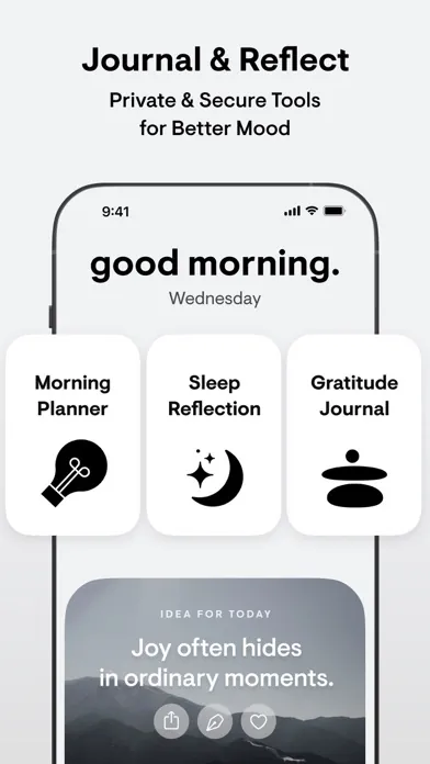 stoic. home screen with morning planner and journal prompts.