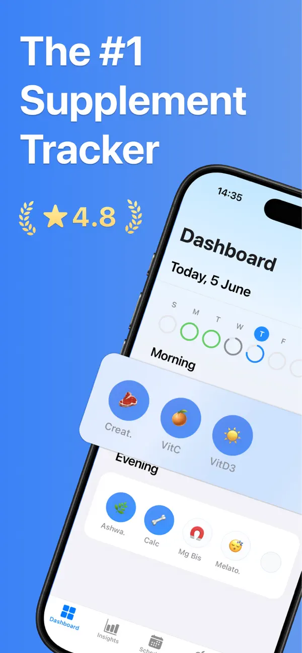 Supplements AI dashboard with supplement entries.