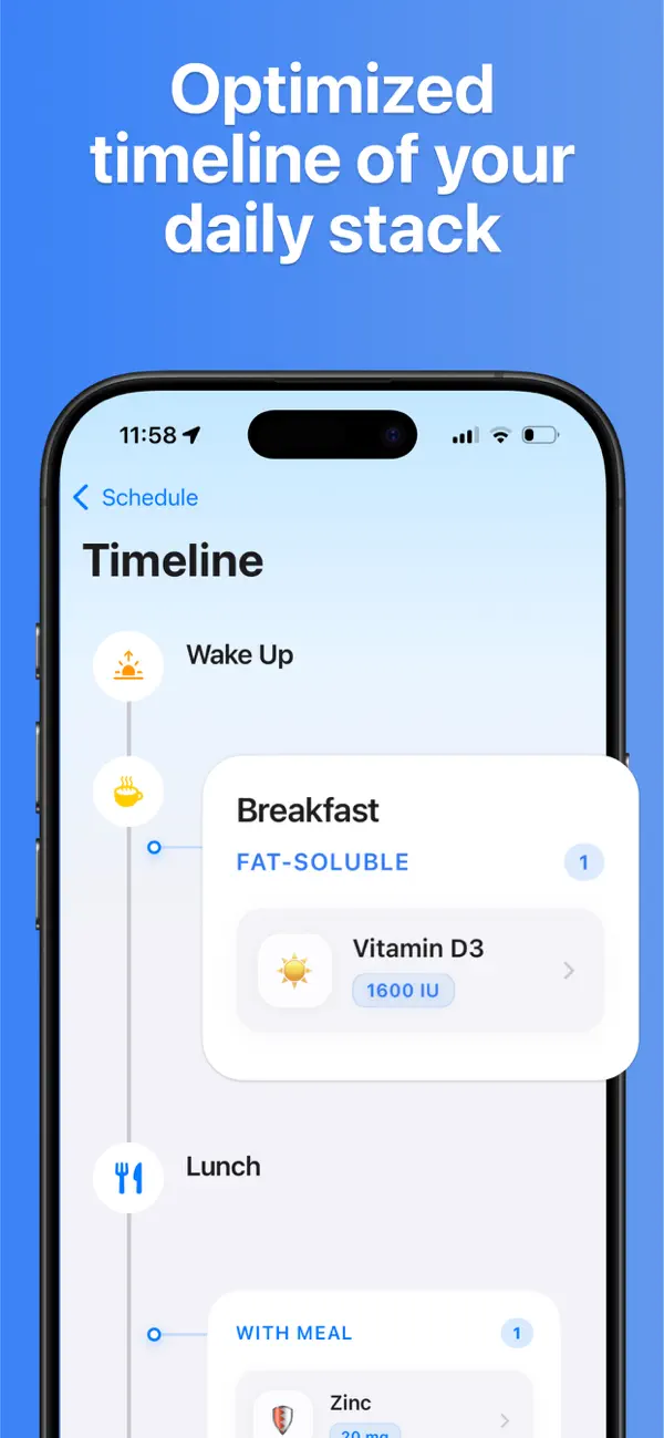 Supplements AI timeline with scheduled supplement doses.